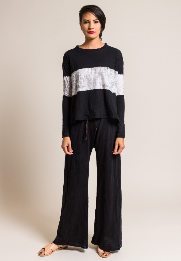 Gilda Midani Multi Pattern Long Sleeve Straight Trapeze Tee in Black & Wall Stripe
