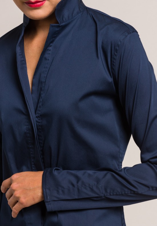 Lareida Stretch Cotton Stand Collar Catharina Shirt in Paris Blue