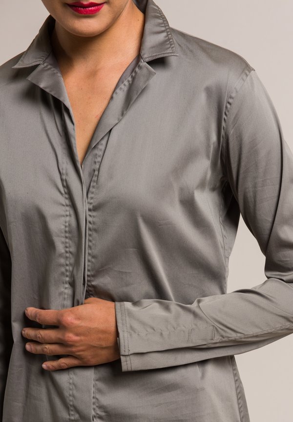 Lareida Stretch Cotton Stand Collar Catharina Shirt in Pewter