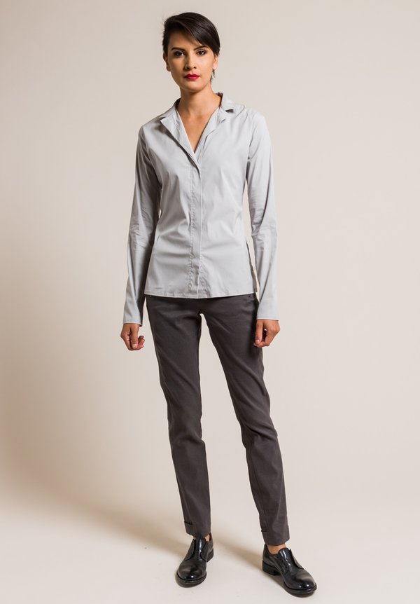 Lareida Stretch Cotton Stand Collar Catharina Shirt in Polar Grey
