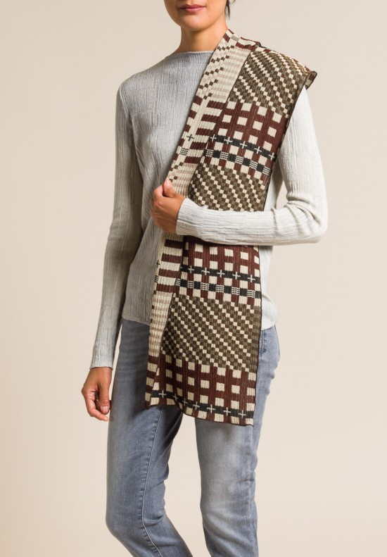 Nuno Wool Narrow Tiles Scarf in Brown Mix