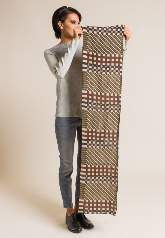 Nuno Wool Narrow Tiles Scarf in Brown Mix