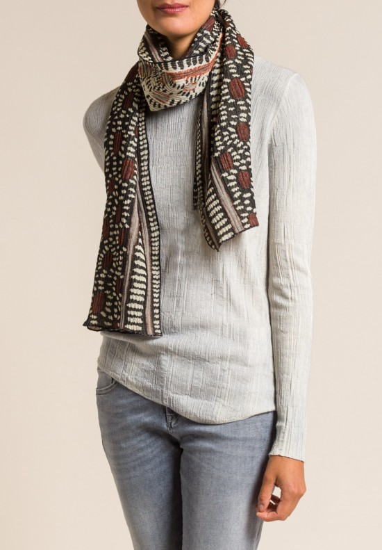 Nuno Wool/Cotton Hittsuki Mushi Narrow Scarf in Brown/Black/White