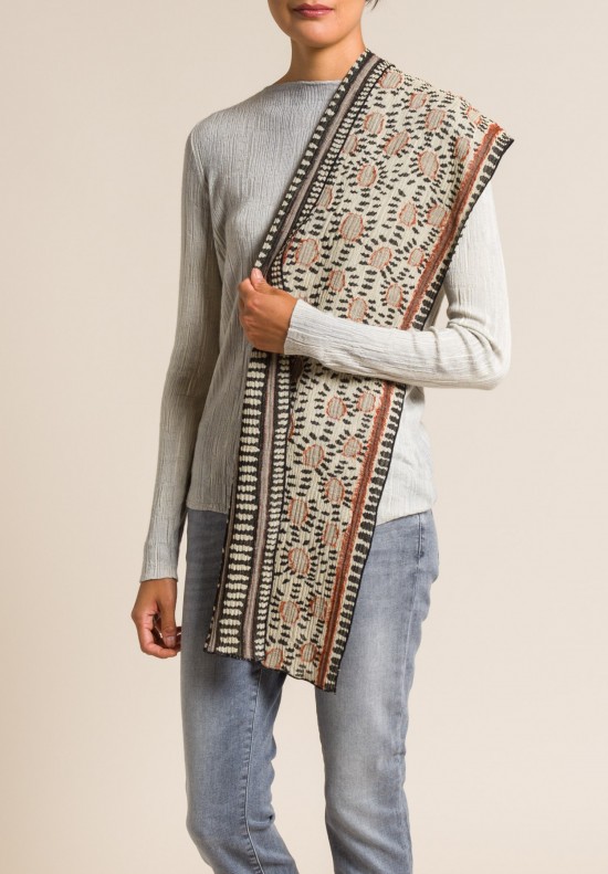 Nuno Wool/Cotton Hittsuki Mushi Narrow Scarf in Brown/Black/White
