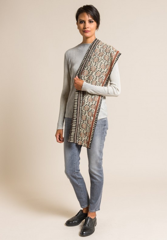 Nuno Wool/Cotton Hittsuki Mushi Narrow Scarf in Brown/Black/White
