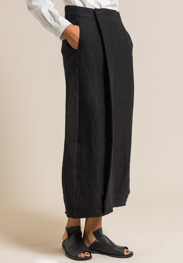 Album Di Famiglia Linen Front Pleated Skirt in Black