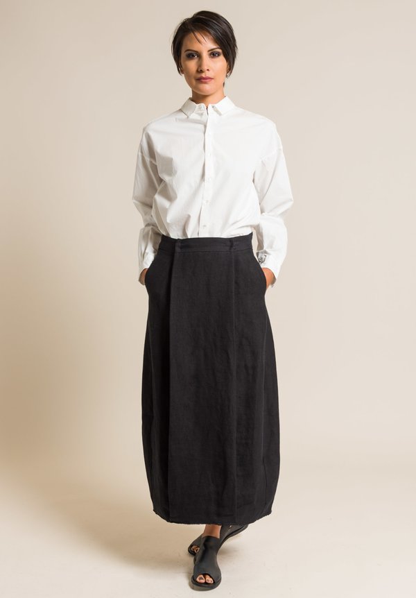Album Di Famiglia Linen Front Pleated Skirt in Black