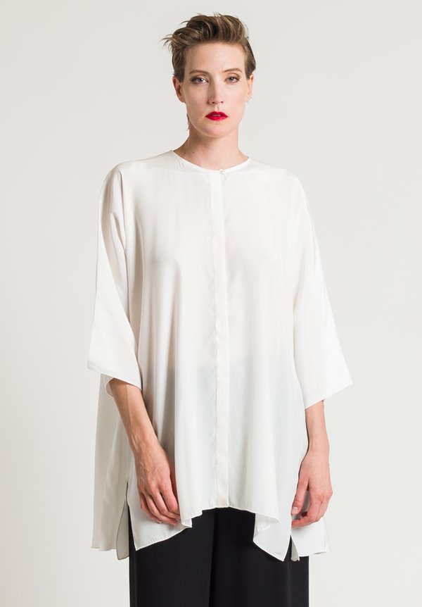 Shi Cashmere Long Silk Oversize Shirt in White | Santa Fe Dry Goods ...