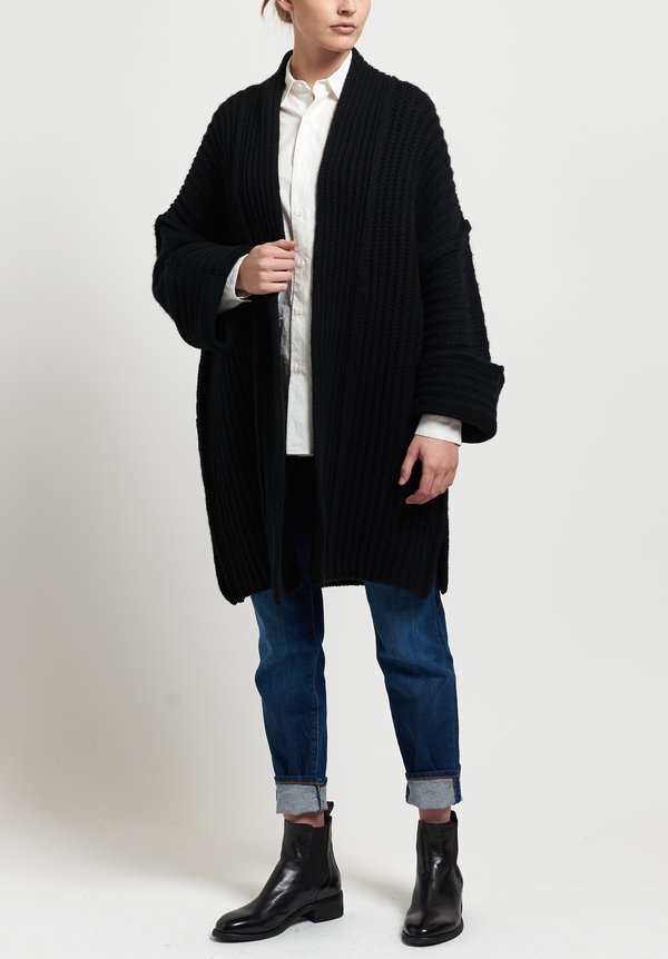 Shi Cashmere Knit Pared Down Jacket in Black	
