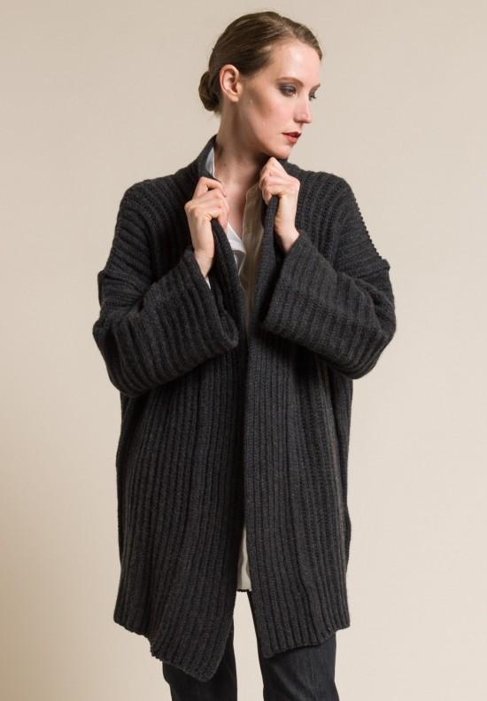Shi Cashmere Knit Pared Down Jacket in Charcoal