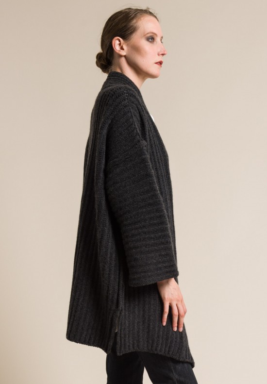 Shi Cashmere Knit Pared Down Jacket in Charcoal