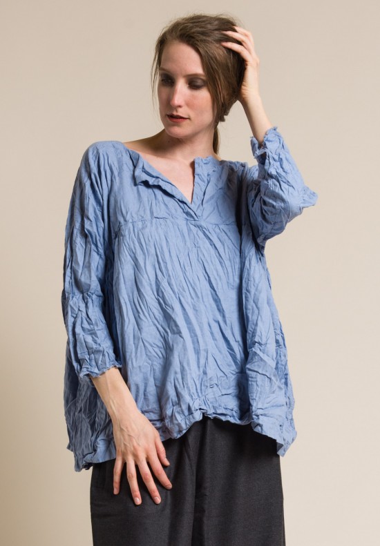 Daniela Gregis Washed Cotton Oversized Painter Top in Light Blue