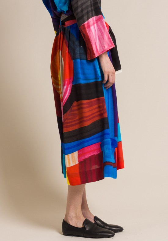 Daniela Gregis Silk Wide Skirt in Citta Print