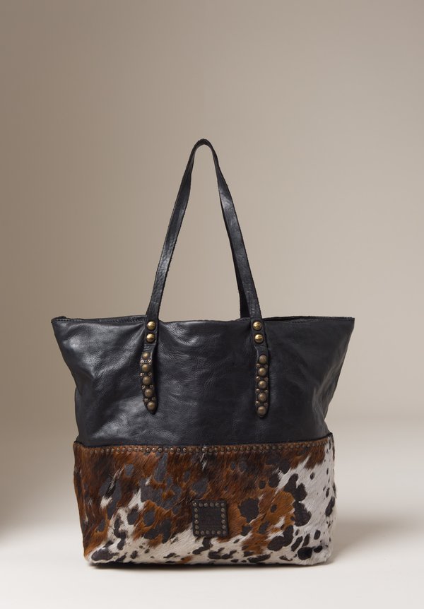 Campomaggi Leather & Cowhide Tote in Black