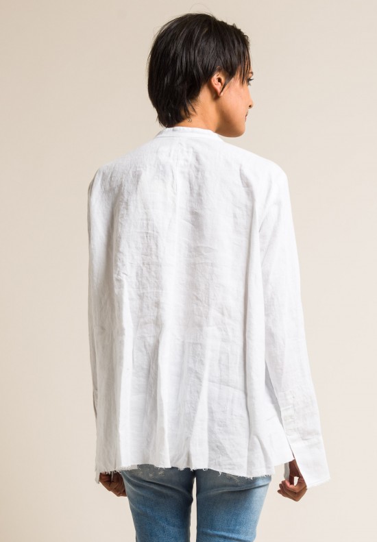 Greg Lauren Linen Christian Tux Studio Shirt in White | Santa Fe
