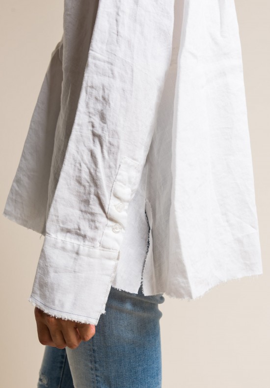 Greg Lauren Linen Christian Tux Studio Shirt in White
