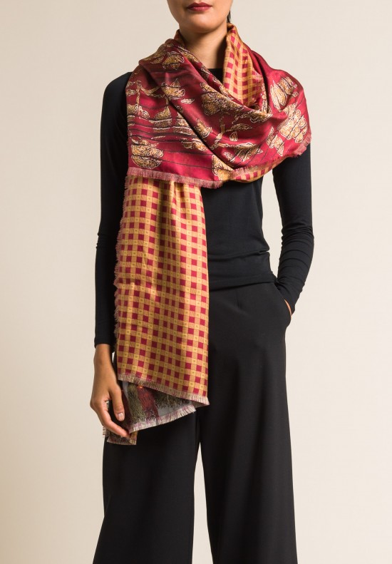 Etro Silk Multi-Printed Scarf in Red/Gold