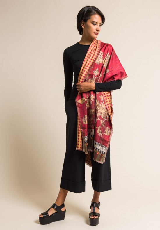 Etro Silk Multi-Printed Scarf in Red/Gold