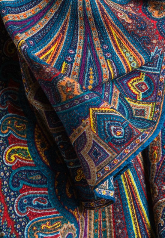 Etro Wool/Cashmere Rectangle Paisley Scarf in Blue/Red