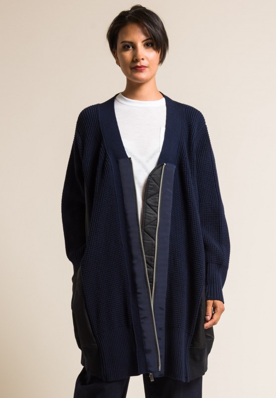 Sacai Wool Knit & Multi-Fabric Oversized Jacket in Navy