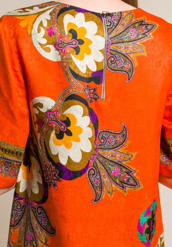 Etro Jacquard Paisley & Floral Tunic in Orange