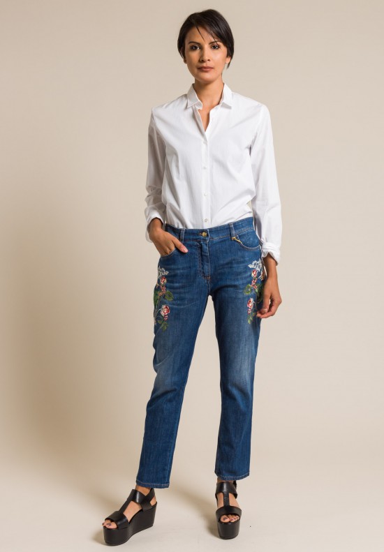 Etro Cotton Floral Embroidered Jeans in Blue