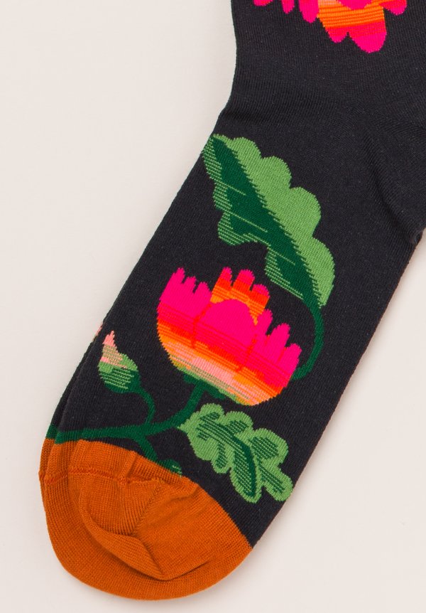 Bonne Maison Calf Length Socks in Flower/Black