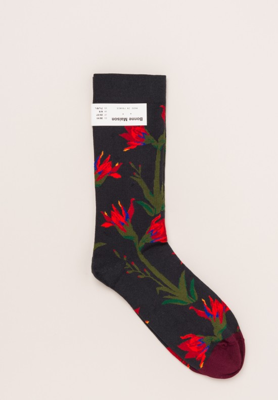 Bonne Maison Calf Length Socks in Amaryllis/Black