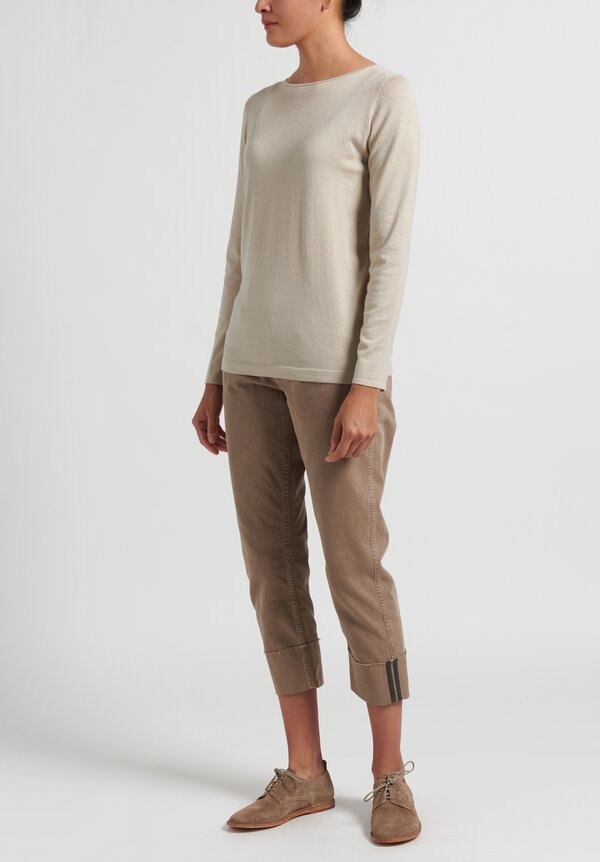 Brunello Cucinelli Fitted Crew Neck Paillette Sweater in Natural	