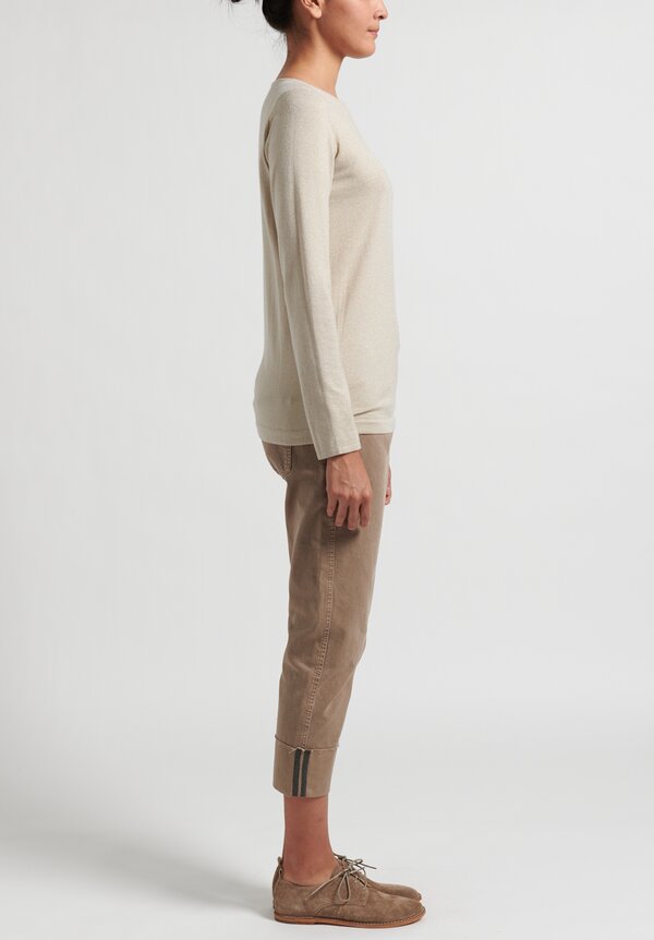 Brunello Cucinelli Fitted Crew Neck Paillette Sweater in Natural	