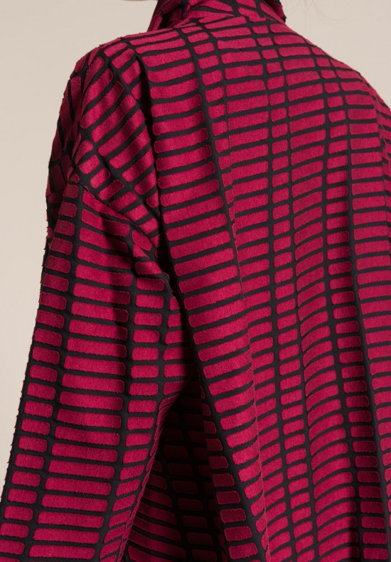 Issey Miyake Long Skew Textured Jacket in Red