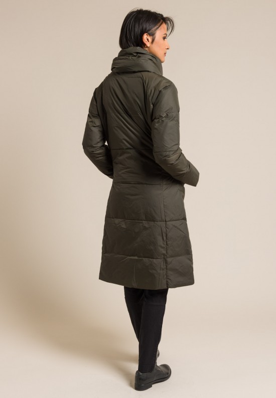 Rundholz Black Label Shawl Collar Long Fitted Puffy Coat in Green