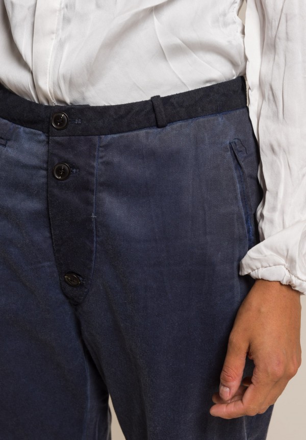 Umit Unal Cotton Drop Crotch Trousers in Navy