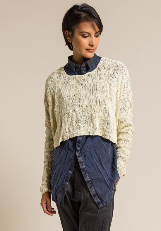 Umit Unal Cotton Cropped Oversized Sweater in Cream