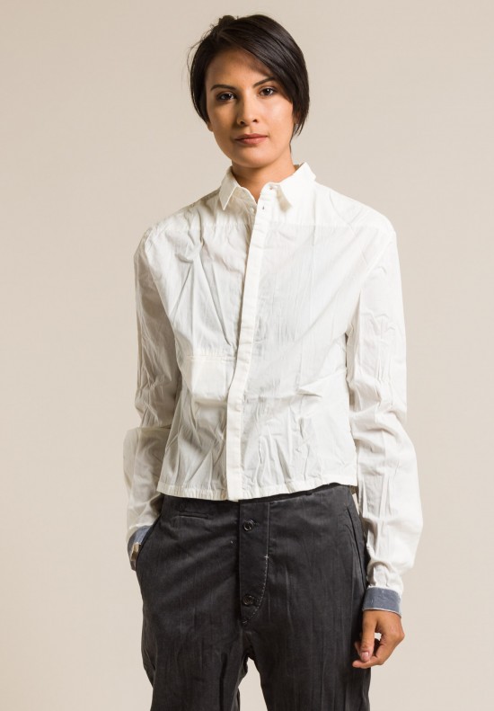 Umit Unal Cotton Cropped Button-Down Shirt in Cream