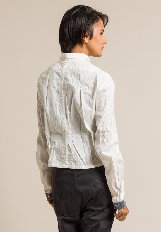Umit Unal Cotton Cropped Button-Down Shirt in Cream