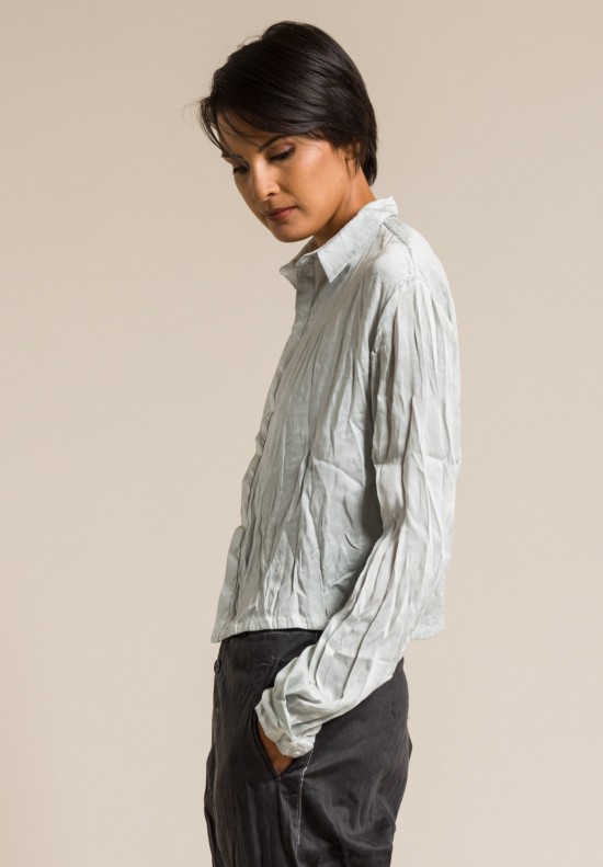 Umit Unal Silk Cropped Button-Down Shirt in Silver Grey