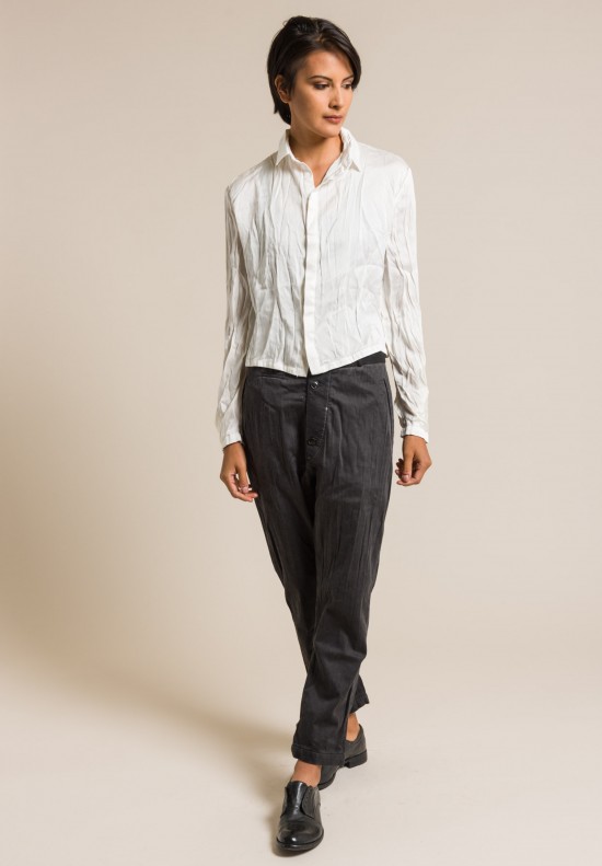 Umit Unal Silk Cropped Button-Down Shirt in Cream