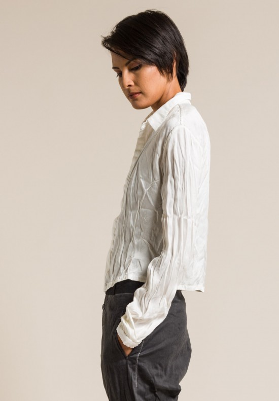 Umit Unal Silk Cropped Button-Down Shirt in Cream