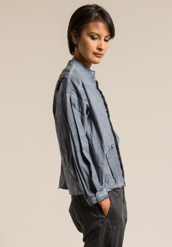 Umit Unal Crew Neck Cropped Shirt in Silver Grey