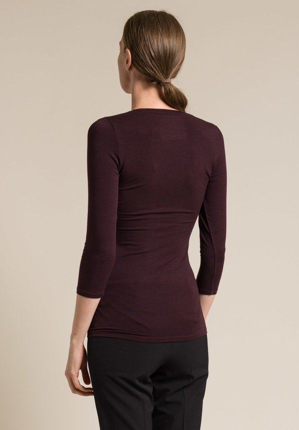 Majestic Soft V-Neck 3/4 Sleeve Tee in Aubergine