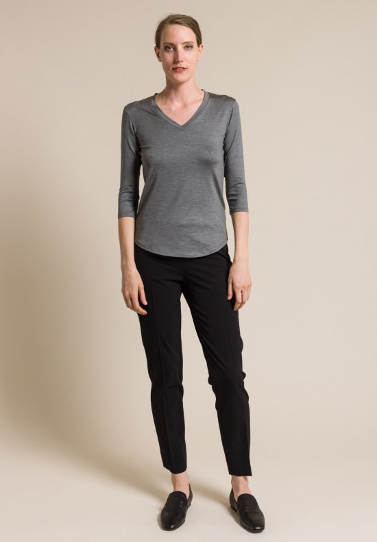 Majestic Silk V-Neck 3/4 Sleeve Top in Flanelle