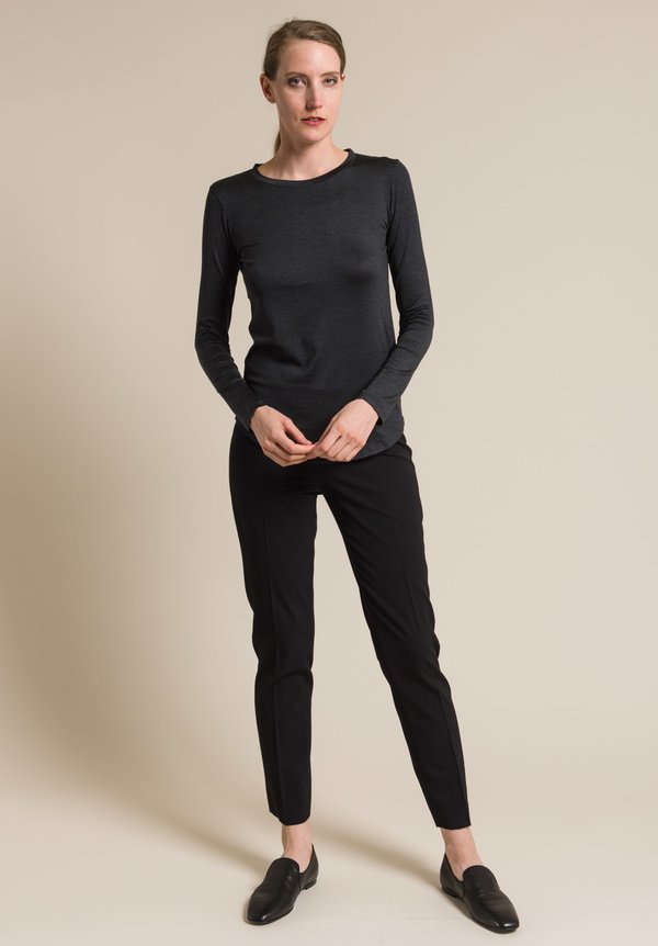 Majestic Silk Crew Neck Long Sleeve Top in Anthracite