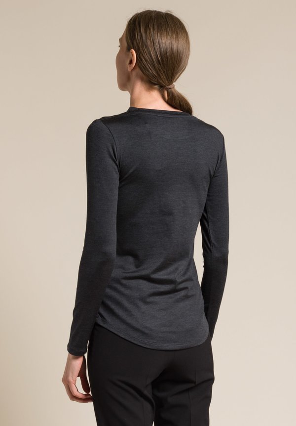 Majestic Silk Crew Neck Long Sleeve Top in Anthracite