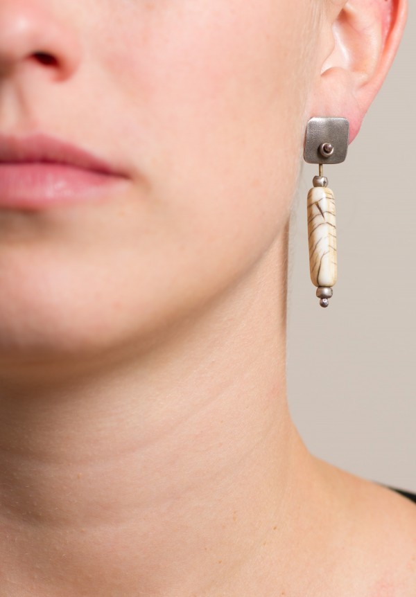 Holly Masterson Long White Tubular Bead Earrings