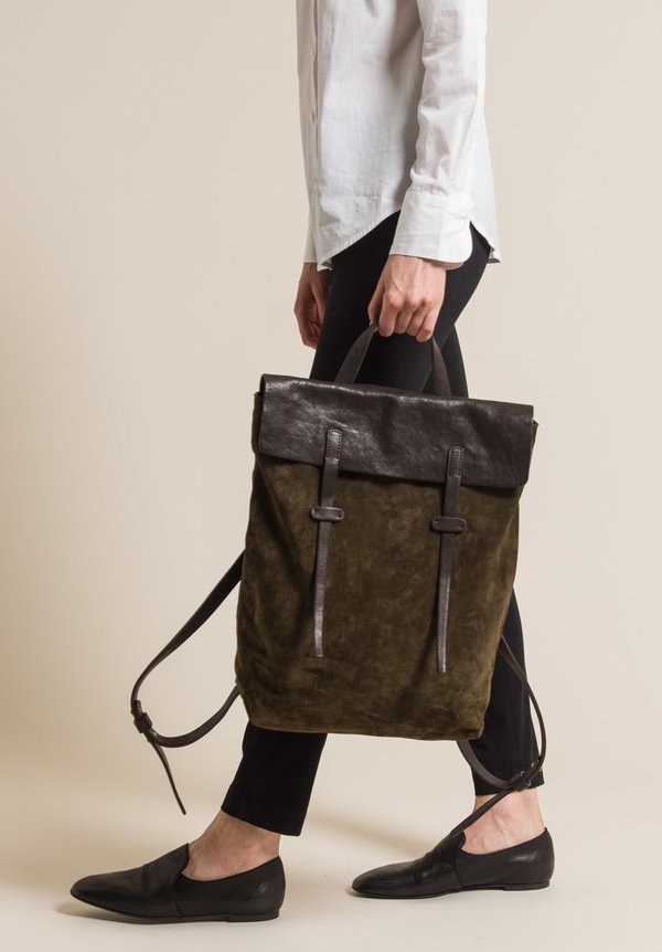 Massimo Palomba Leather Ziggy Derby Leather & Suede Book Bag in Olive