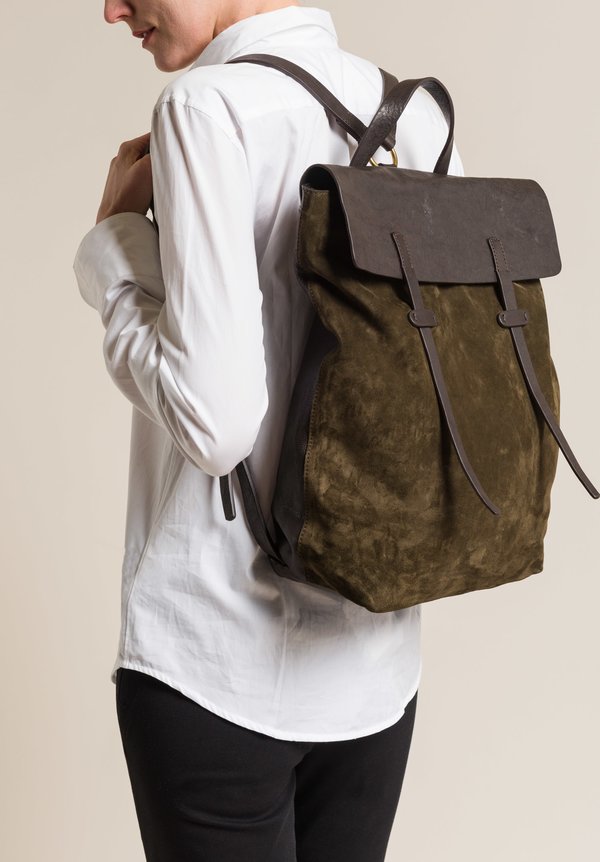 Massimo Palomba Leather Ziggy Derby Leather & Suede Book Bag in Olive