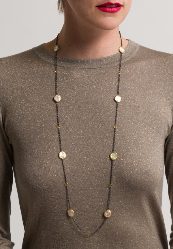 Lika Behar Adjustable 24k, Oxid. Silver, Keshi Pearls Katya Necklace