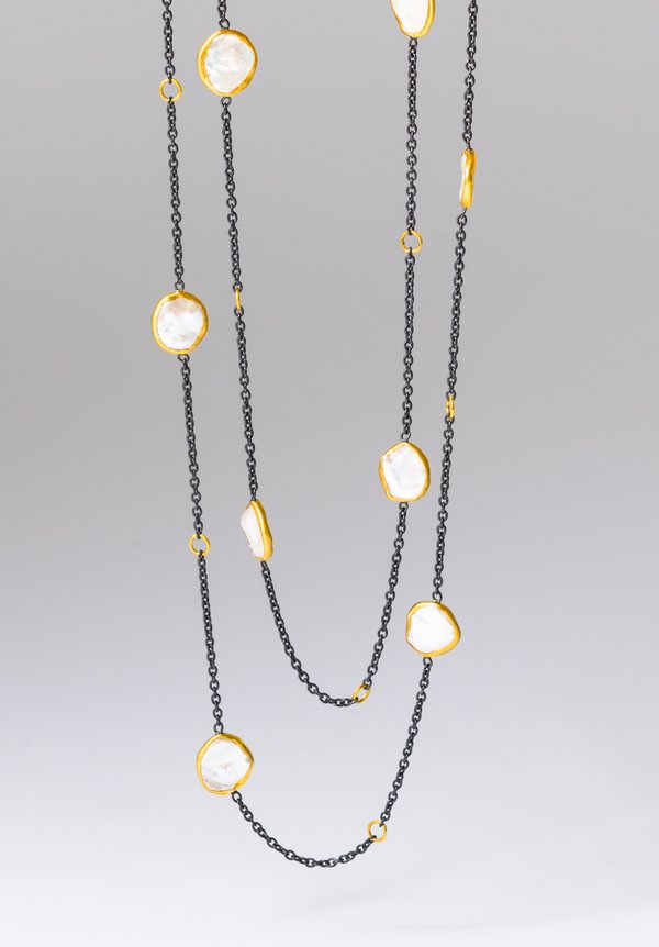 Lika Behar Adjustable 24k, Oxid. Silver, Keshi Pearls Katya Necklace