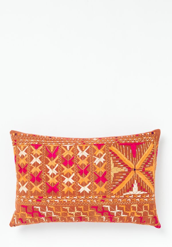 Vintage Bagh Phulkari Floral Lumbar Pillow in Orange